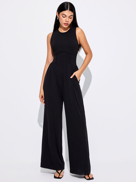 🔥PLUS SIZE ÆRMELØS JUMPSUIT MED BREDE BEN