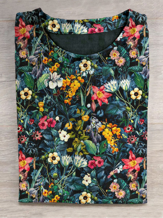 Unisex T-shirt med blomster og abstrakt print